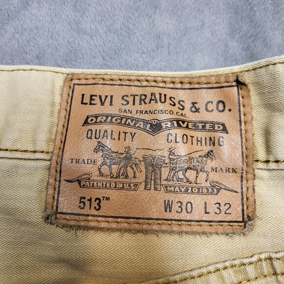 Levis 513 Jeans Mens 28x30 Beige Slim Fit Straight Leg Cotton Denim Pants - Picture 3 of 9